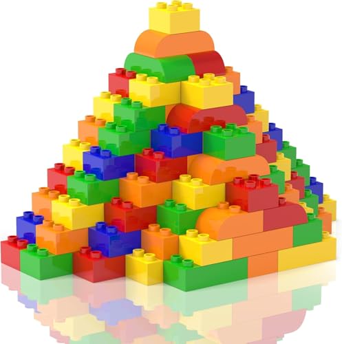 HIUME Große Klassisches Bausteine-Set, 150 Teile Quadratsteine und schräge Steine mit Bogenkanten, Kompatibel zu Allen Anderen Herstellern Duplo Bausteinen - Ideal für Kinder ab 3 4 5 6 Jahren. von HIUME