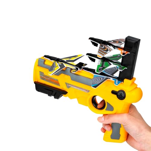 HIUOUIH Flugzeug Spielzeug Styroporflieger Wurfgleiter mit Flugzeug Katapult Pistole Segelflugzeug Styropor Kinderspielzeug Styropor Flugzeuge für Jungen und Mädchen, Gelb von HIUOUIH