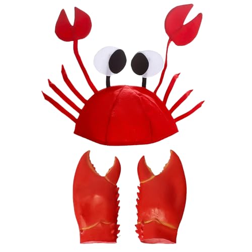 HIXNUG 2pcs Halloween Krabbe Hummer Kostüm Set Einstellbare Rote Krabbe Hut Hummer Handschuhe für Cosplay Halloween Karneval Mottoparty von HIXNUG