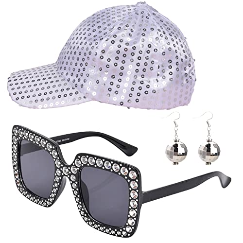 HIXNUG 70er Jahre Disco Kostüm Set Pailletten Disco Hut Damen Ohrringe Sonnenbrille Disco Zubehör für Frauen Mädchen Halloween Festival Party HIXNUG 70er Jahre Disco Kostüm Set Pailletten Disco Hut Damen Ohrringe Sonnenbrille Disco Zubehör für Frauen Mädchen Halloween Festival Party von HIXNUG
