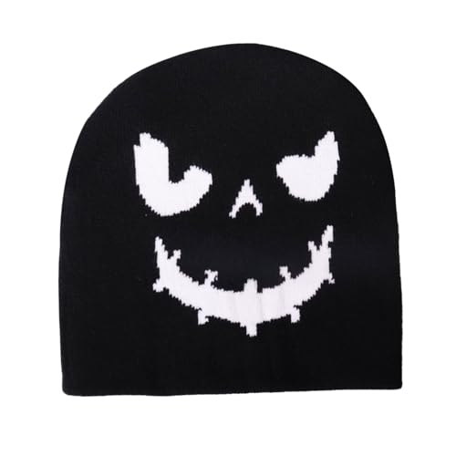 HIXNUG Halloween-Beanie-Mütze, Kürbisgesichtsmuster, Strickmütze, Winterparty, Fotografie-Requisiten für Damen und Herren (schwarz) von HIXNUG