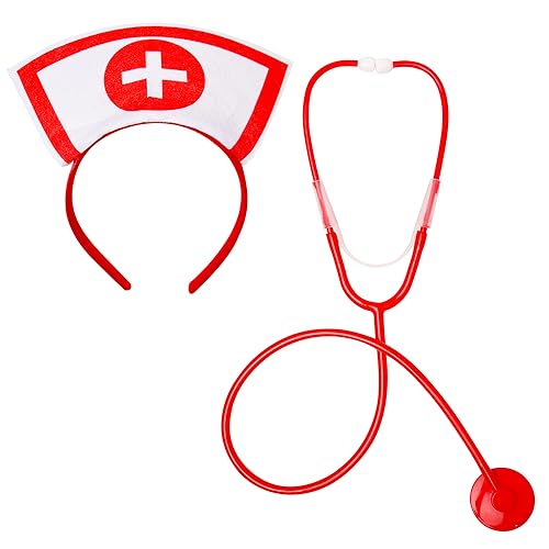 HIXNUG Krankenschwester-Kostüm, Zubehör, Stirnband und Stethoskop, Halloween-Krankenschwester-Kostüm, Rollenspiel-Kostüm-Set, 2 Stück HIXNUG Krankenschwester-Kostüm, Zubehör, Stirnband und Stethoskop, Halloween-Krankenschwester-Kostüm, Rollenspiel-Kostüm-Set, 2 Stück von HIXNUG