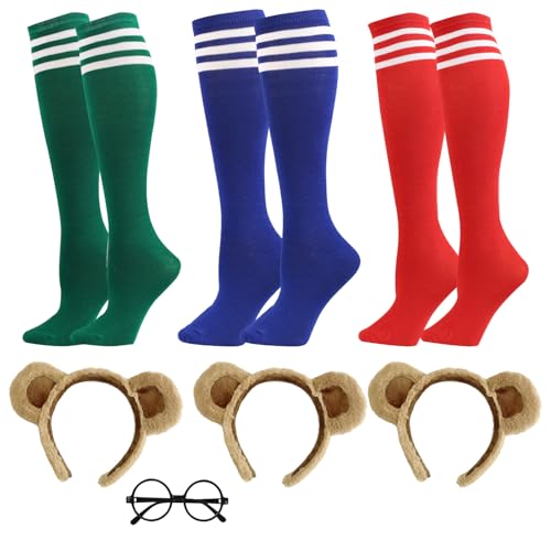 HIXNUG Streifenhörnchen-Kostüm-Set, Streifenhörnchen-Ohren, Stirnband, gestreifte Strümpfe, Brille für Halloween, Party, Tierkostüm-Zubehör, 7-teilig von HIXNUG