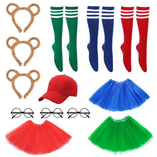 HIXNUG Streifenhörnchen-Kostüme, roter Hut, Streifenhörnchen-Ohren, Stirnband, Brille, Tutu, Kleid, kniehohe Socken für Teenager, Erwachsene, Halloween-Party, 13 Stück von HIXNUG