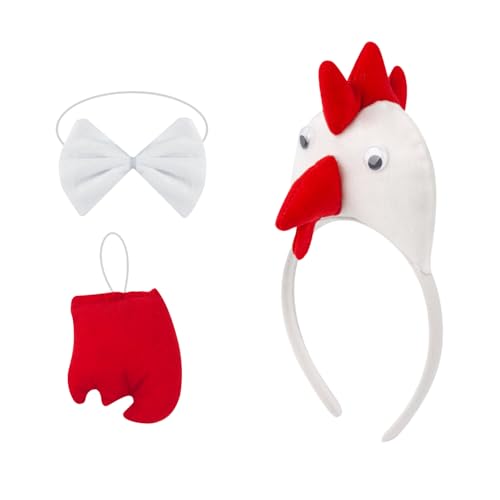 Hoyoey Hühner-Kostüm-Set, Hahn, Stirnband, Fliege, Schwanz, Oster-Kostüm, Partyzubehör für Erwachsene und Kinder, 3-teilig Hoyoey Hühner-Kostüm-Set, Hahn, Stirnband, Fliege, Schwanz, Oster-Kostüm, Partyzubehör für Erwachsene und Kinder, 3-teilig von HIXNUG