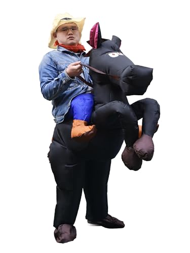 HIYAPATY Aufblasbares schwarzes Pferde-Kostüm, Cowboy-Reiter, Erwachsenengröße, Halloween-Party-Outfit von HIYAPATY