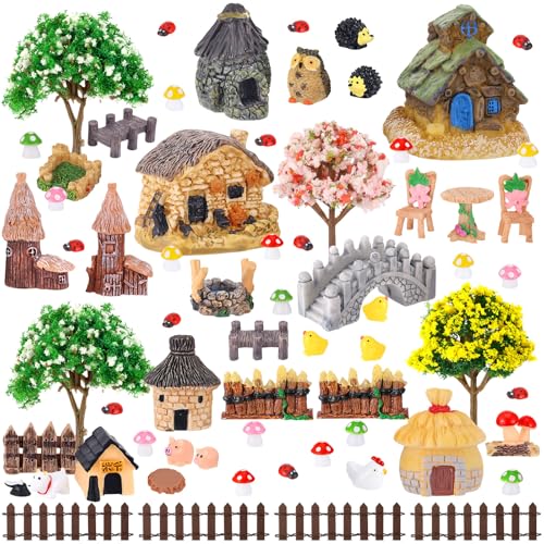 60-teiliges Mini-Feengarten-Zubehör-Set, verzaubertes Miniaturhaus-Dekor-Set mit winzigen Figuren, DIY-Micro-Landschafts-Ornamente für Terrarium, Puppenhaus, Sukkulenten 60-teiliges Mini-Feengarten-Zubehör-Set, verzaubertes Miniaturhaus-Dekor-Set mit winzigen Figuren, DIY-Micro-Landschafts-Ornamente für Terrarium, Puppenhaus, Sukkulenten von HIYZI