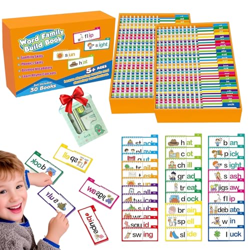 30 Lese- und Reim-Daumenkinos, Wortfamilien-Karteikarten, Alphabet-Karteikarten für die frühe Bildung, ABC-Vokabelkarten, Lesespiele für Lernzwecke (1) von HItianya