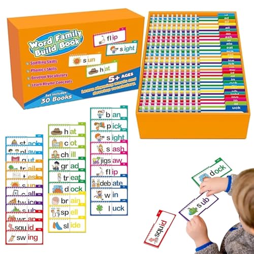 30 Read and Rhyme Flip Books, Lernkarten mit Buchstabenlauten für Wortfamilien, Lernkarten mit Sichtwörtern für Wörter, Lernspiele für den Kindergarten zum Lesen von Wörtern (1PC) von HItianya