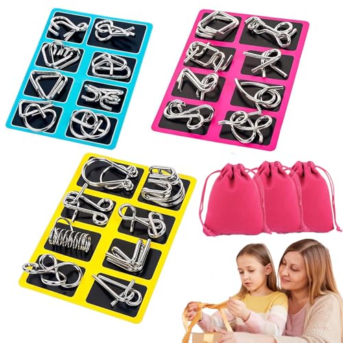 Berlinmoon Metall Puzzle Ring Achtteilig Blaue Version Denksportaufgaben, Denksport Aufgaben Puzzles für Kinder, 3D Metall Knobelspiele, Puzzle-Geduldspiel (A+B+C) von HItianya