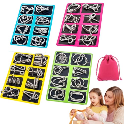 Berlinmoon Metall Puzzle Ring Achtteilig Blaue Version Denksportaufgaben, Denksport Aufgaben Puzzles für Kinder, 3D Metall Knobelspiele, Puzzle-Geduldspiel (A+B+C+D) von HItianya