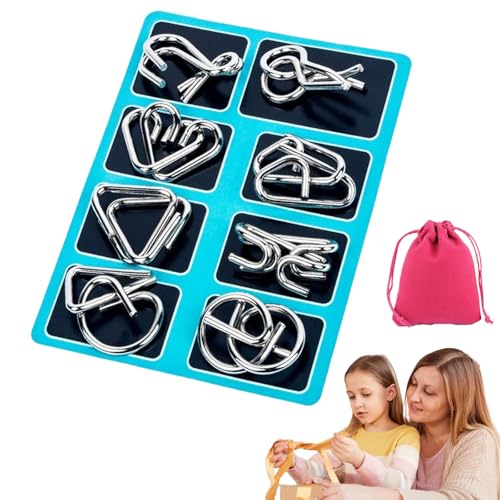Berlinmoon Metall Puzzle Ring Achtteilig Blaue Version Denksportaufgaben, Denksport Aufgaben Puzzles für Kinder, 3D Metall Knobelspiele, Puzzle-Geduldspiel (C) von HItianya