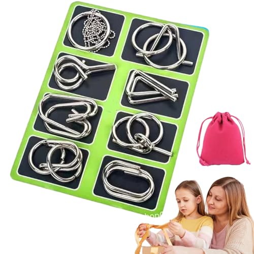 Berlinmoon Metall Puzzle Ring Achtteilig Blaue Version Denksportaufgaben, Denksport Aufgaben Puzzles für Kinder, 3D Metall Knobelspiele, Puzzle-Geduldspiel (D) von HItianya