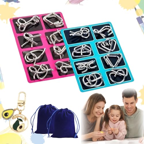 Berlinmoon Metall Puzzle Ring Achtteilig Blaue Version Denksportaufgaben, Metall-Puzzleringe 8 Teile Edition Gehirntraining, Geschenk für Kinder und Erwachsenes (2PC-B) von HItianya
