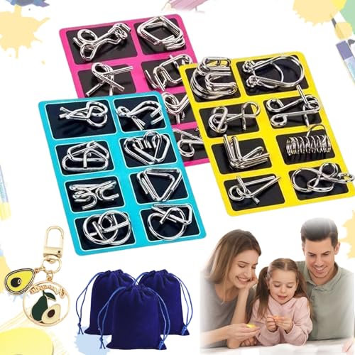 Berlinmoon Metall Puzzle Ring Achtteilig Blaue Version Denksportaufgaben, Metall-Puzzleringe 8 Teile Edition Gehirntraining, Geschenk für Kinder und Erwachsenes (3PC) von HItianya