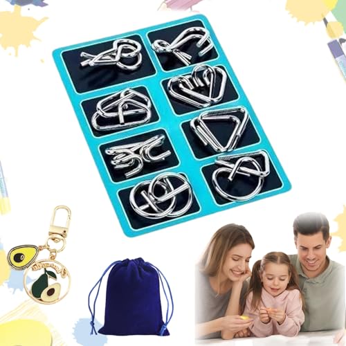Berlinmoon Metall Puzzle Ring Achtteilig Blaue Version Denksportaufgaben, Metall-Puzzleringe 8 Teile Edition Gehirntraining, Geschenk für Kinder und Erwachsenes (A) von HItianya