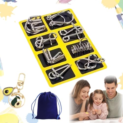 Berlinmoon Metall Puzzle Ring Achtteilig Blaue Version Denksportaufgaben, Metall-Puzzleringe 8 Teile Edition Gehirntraining, Geschenk für Kinder und Erwachsenes (C) von HItianya
