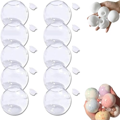 Blank Pressure Ball Skin DIY Kit, Milky Blank Skins Empty Stress Ball DIY Kit, Vakuum-Squishy-Stressball-DIY-Kits mit leerer Hautbasis, Deckel (Transparent, 10pcs) von HItianya