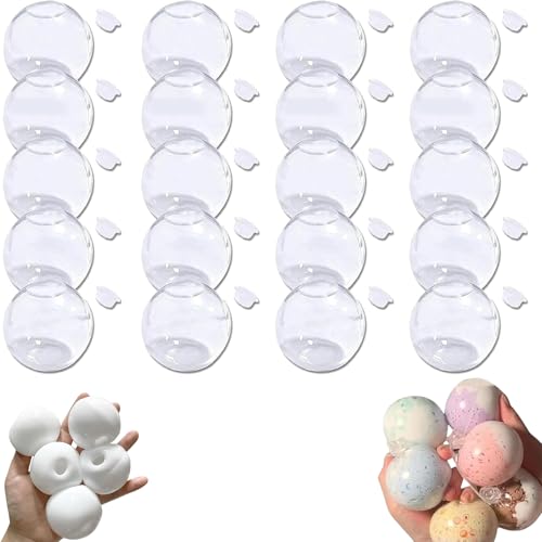 Blank Pressure Ball Skin DIY Kit, Milky Blank Skins Empty Stress Ball DIY Kit, Vakuum-Squishy-Stressball-DIY-Kits mit leerer Hautbasis, Deckel (Transparent, 20pcs) von HItianya