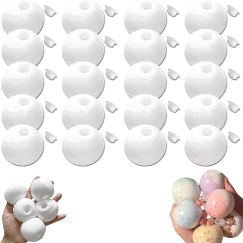 Blank Pressure Ball Skin DIY Kit, Milky Blank Skins Empty Stress Ball DIY Kit, Vakuum-Squishy-Stressball-DIY-Kits mit leerer Hautbasis, Deckel (White, 20pcs) von HItianya