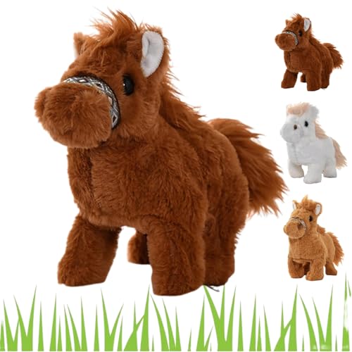 HItianya My Realistic Robot Pony, Interaktives Pony, Realistisches Pony läuft, Bellt und Wedelt mit dem Schwanz –Genau wie das echte Tier, Interaktives Weiches Pferdepuppen-Plüschtier (Braun) von HItianya