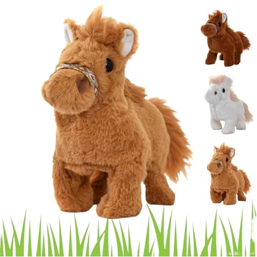 HItianya My Realistic Robot Pony, Interaktives Pony, Realistisches Pony läuft, Bellt und Wedelt mit dem Schwanz –Genau wie das echte Tier, Interaktives Weiches Pferdepuppen-Plüschtier (Kaffee) von HItianya