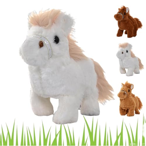 HItianya My Realistic Robot Pony, Interaktives Pony, Realistisches Pony läuft, Bellt und Wedelt mit dem Schwanz –Genau wie das echte Tier, Interaktives Weiches Pferdepuppen-Plüschtier (Weiß) von HItianya