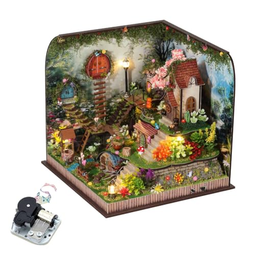 1:24 Maßstab Mini Ecke Puppenhaus Zubehör, DIY Secret Forest Puppenhaus Miniatur-Möbel-Set mit Musik-Box und LED-Licht, Erwachsene Kind Teenager Geburtstag Geschenk (Waldhaus) von HJBHDOLL