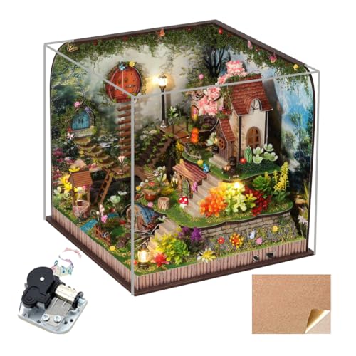 1:24 Maßstab Mini Ecke Puppenhaus Zubehör, DIY Secret Forest Puppenhaus Miniatur-Möbel-Set mit Musik-Box und LED-Licht, Erwachsene Kind Teenager Geburtstag Geschenk (mit Schutzhülle) von HJBHDOLL