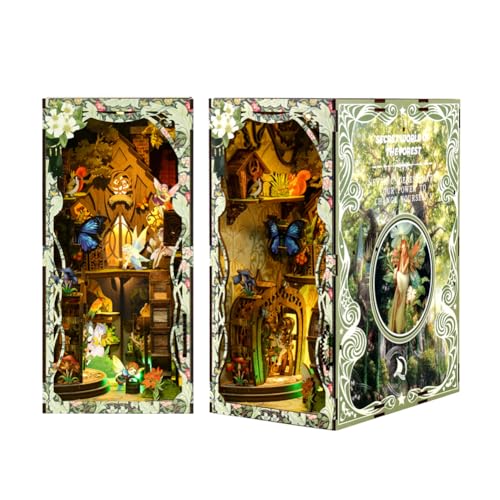 Buch Biegungsset zum Selbermachen Miniatur geheimes Wald Zubehör Puppenhaus mit LED-Licht für Schreibtisch Bücherregal Dekoration Holz Puzzle Spielzeug Modellkit für Erwachsene Baugeschenke von HJBHDOLL