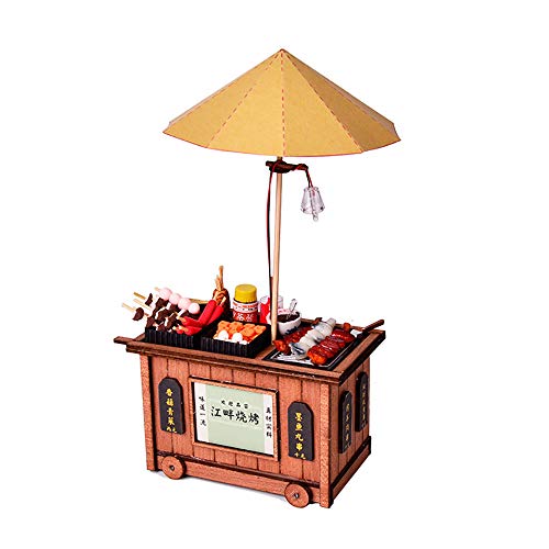 HJBHDOLL Chinesischer Stil Shop Gebäude Modell DIY Puppenhaus Miniatur Kit 3D Haus Möbel LED Licht Puzzle Spielzeug Junge Mädchen Weihnachten Geburtstag Geschenk (BBQ Stall) von HJBHDOLL