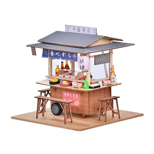 HJBHDOLL Chinesischer Stil Shop Gebäude Modell DIY Puppenhaus Miniatur Kit 3D Haus Möbel LED Licht Puzzle Spielzeug Junge Mädchen Weihnachten Geburtstag Geschenk (Japanese Sushi Store) von HJBHDOLL