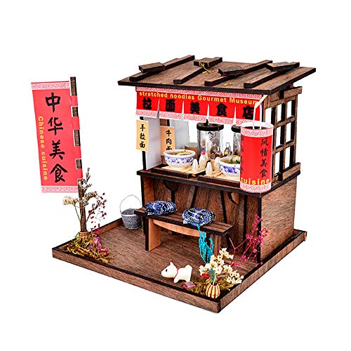 HJBHDOLL Chinesischer Stil Shop Gebäude Modell DIY Puppenhaus Miniatur Kit 3D Haus Möbel LED Licht Puzzle Spielzeug Junge Mädchen Weihnachten Geburtstag Geschenk (Ramen Shop) von HJBHDOLL