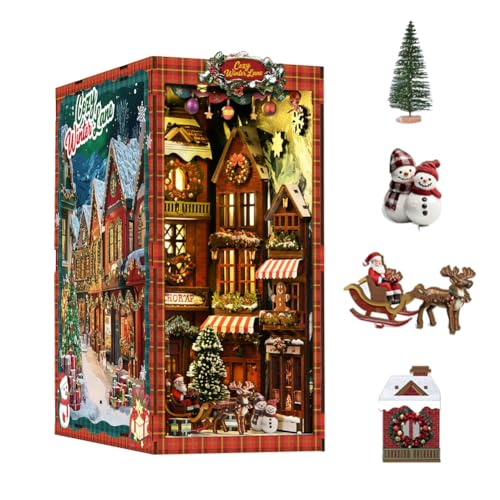 DIY Book Nook Kit Miniatur Weihnachten Puppenhaus Möbel mit LED Licht Buchstützen Buchständer Mini Puppenhaus Puzzle Modell Kinder Teenager und Erwachsene bauen Weihnachtsgeschenk von HJBHDOLL