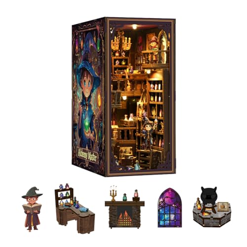 DIY Book Nook Kits Miniature Magic Dolls House Kit with Dust Cover and LED Light for Desk Bookshelf Decoration 3D Wizard Magic Workshop Puzzle Model Booknook Kits for Adults Build Gifts von HJBHDOLL
