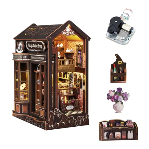 DIY Book Nook Puppenhaus Kits Miniatur Magic Coffee Shop Möbel Zubehör Kreatives Café Puzzle Spielzeug Buchständer Handwerk Dekor Teenager Kind Erwachsene Geschenk für Geburtstag Weihnachten (mit DIY Book Nook Puppenhaus Kits Miniatur Magic Coffee Shop Möbel Zubehör Kreatives Café Puzzle Spielzeug Buchständer Handwerk Dekor Teenager Kind Erwachsene Geschenk für Geburtstag Weihnachten (mit von HJBHDOLL