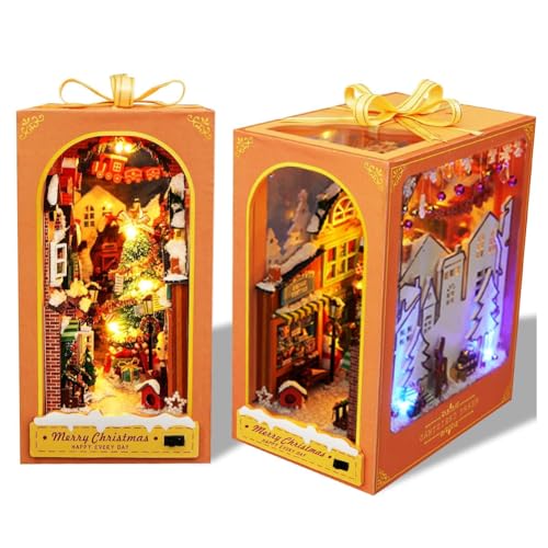 HJBHDOLL DIY Buch Nook Form Puppenhaus Kit, zusammengebaut Heiligabend Silvester Haus Spielzeug Modell Miniatur Weihnachtshaus Funiture Led Lichter für Kid Teen Kid Kinder von HJBHDOLL