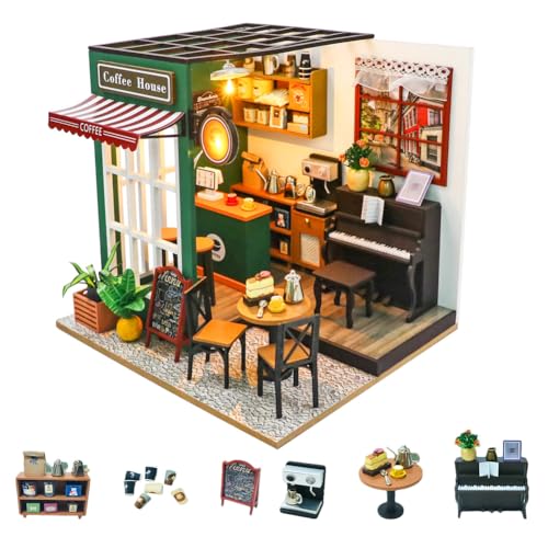DIY Coffee Shop Puppenhaus Bausatz,Holz Miniatur Cafe Puppenhaus mit Möbeln und LED Lichtern,1:24 Maßstab Mini Cafe Haus Kreatives Zimmer Junge Mädchen Erwachsene Geschenk DIY Coffee Shop Puppenhaus Bausatz,Holz Miniatur Cafe Puppenhaus mit Möbeln und LED Lichtern,1:24 Maßstab Mini Cafe Haus Kreatives Zimmer Junge Mädchen Erwachsene Geschenk von HJBHDOLL