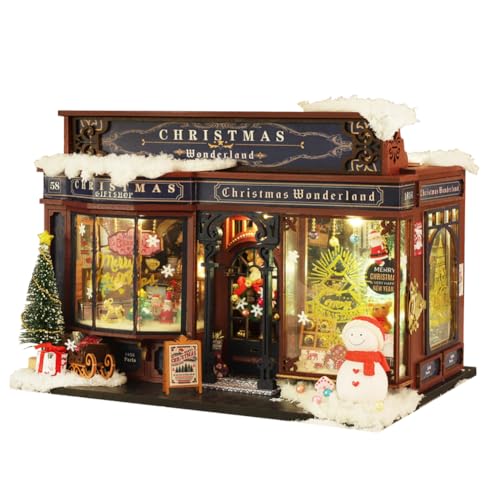 DIY Miniatur Puppenhaus Bausatz, 1:24 Maßstab Puppenhaus Shop mit Möbeln Led Licht Puzzle Modell, Shop Kreative Raumdekoration für Kind Teen Erwachsene Geburtstag Geschenk (Weihnachtsladen) von HJBHDOLL