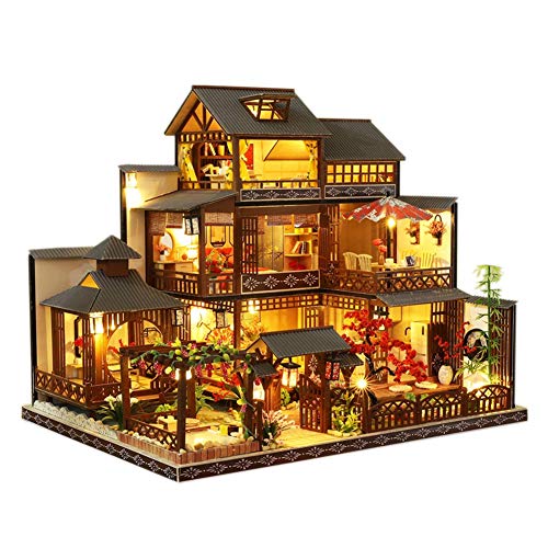 DIY Miniatur Puppenhaus Holzmöbel-Set, Mini handgemachtes großes japanisches Hofmodell, Maßstab 1:24, kreatives Puppenhaus-Spielzeug für Erwachsene, Teenager, Geschenk (nur Haus) von HJBHDOLL