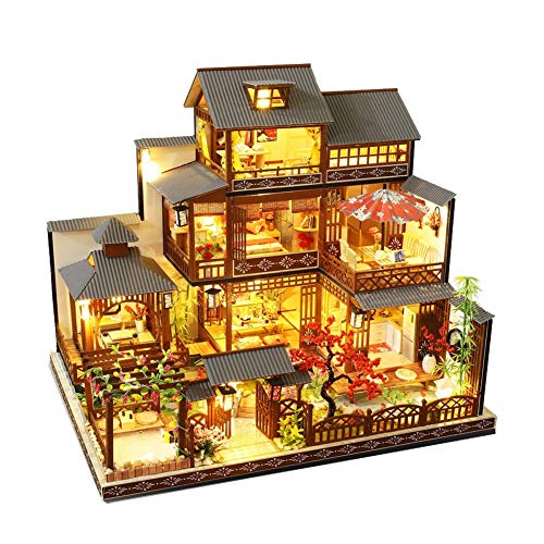 DIY Miniatur Puppenhaus Holzmöbel-Set, Mini handgemachtes großes japanisches Hofmodell, Maßstab 1:24, kreatives Puppenhaus-Spielzeug für Erwachsene, Teenager, Geschenk (nur Haus) von HJBHDOLL