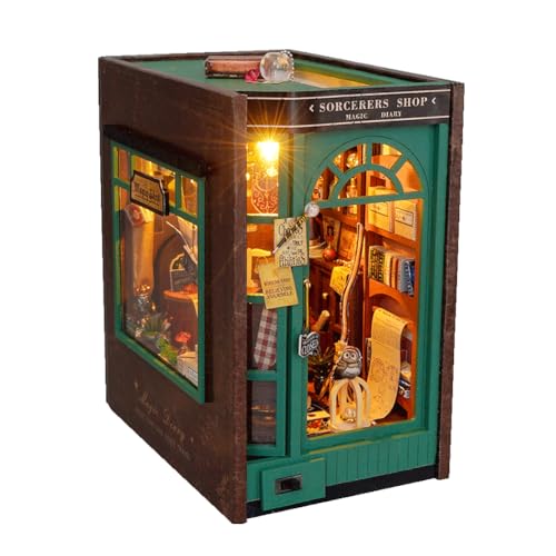 DIY Puppenhaus Miniatur Bausätze Bücherecke Set, Puppenhaus mit LED Lichtern Puzzle Modell Bücherregal Dekoration Junge und Mädchen Geburtstagsgeschenk (Zauberer Shop) von HJBHDOLL