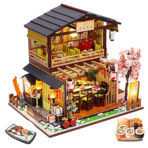 DIY Puppenhaus Miniatur-Möbel, handgemachte japanischen Stil DIY Puppenhaus Kit, 1:24 Skala kreative Zimmer Geschenkidee für Erwachsene Freund Liebhaber (Yoshimoto Sushi Restaurant) von HJBHDOLL