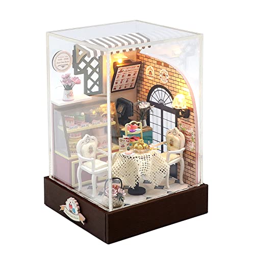 DIY Street Corner Shop Puppenhaus mit Staubschutz und LED-Licht, handgefertigtes Miniatur-Puppenhaus-Set, Maßstab 1:24, kreatives Handwerk, Heimdekoration, Geschenk für Teenager, Kinder (Cake Shop) von HJBHDOLL