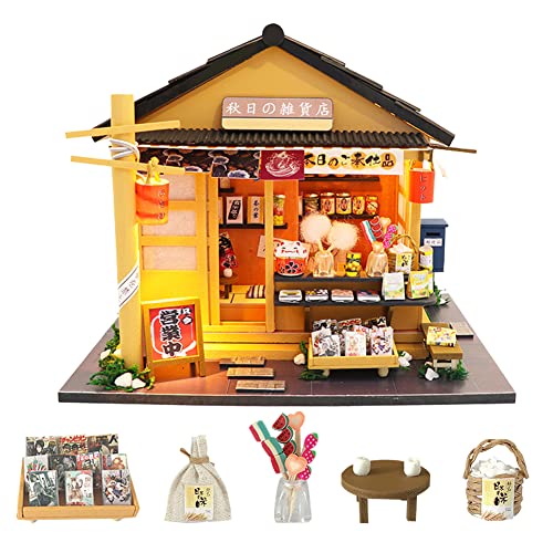 HJBHDOLL erhumama Miniatur-japanischer Lebensmittelgeschäft Puppenhaus LED Kits DIY Holzladen Möbel Modell Puzzle Spielzeug Kinder Geburtstagsgeschenk von HJBHDOLL