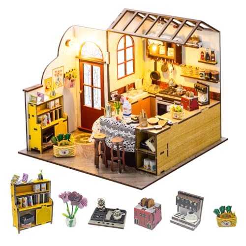 Küche Puppenhaus Zubehör DIY Miniatur Haus Kit, hölzerne Puppenhaus Möbel mit Led Licht Modell Puzzle Spielzeug kreatives Handwerk Geschenk für Kid Teen Geburtstag Küche Puppenhaus Zubehör DIY Miniatur Haus Kit, hölzerne Puppenhaus Möbel mit Led Licht Modell Puzzle Spielzeug kreatives Handwerk Geschenk für Kid Teen Geburtstag von HJBHDOLL