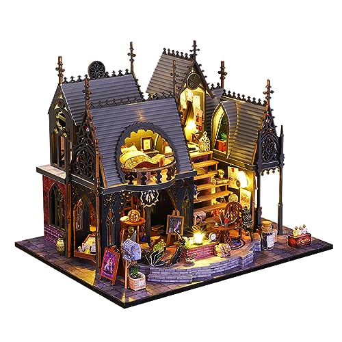 HJBHDOLL DIY Miniaturhaus-Set, Puppenhaus-Möbel-Puzzle-Modell, Maßstab 1:24, kreatives Raumgeschenk für Kinder, Teenager, Erwachsene, Gothic von HJBHDOLL