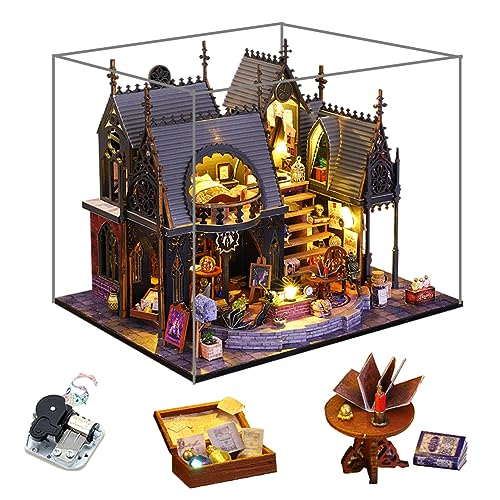 Magic Castle DIY Miniaturhaus-Set, handgefertigtes Puppenhaus-Möbel-Puzzle-Modell, Maßstab 1:24, kreatives Raumgeschenk für Kinder, Teenager, Geburtstagsgeschenk (plus Staubschutz und Spieluhr) von HJBHDOLL