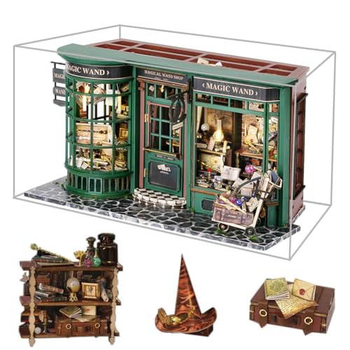 Magic Shop Puppenhaus mit Staubschutz, DIY Miniatur Puppenhaus Möbel Kit, Maßstab 1:24 Kreatives Geschenk für Kinder Teen Geburtstagsgeschenk von HJBHDOLL