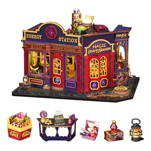 Magisches Puppenhaus DIY Miniatur Haus Bausatz,Magisches Schloss Puzzle Spielzeug mit Möbeln Led Lichter, Kreatives Kind Teenager Geburtstagsgeschenk (Magische Energiestation) von HJBHDOLL